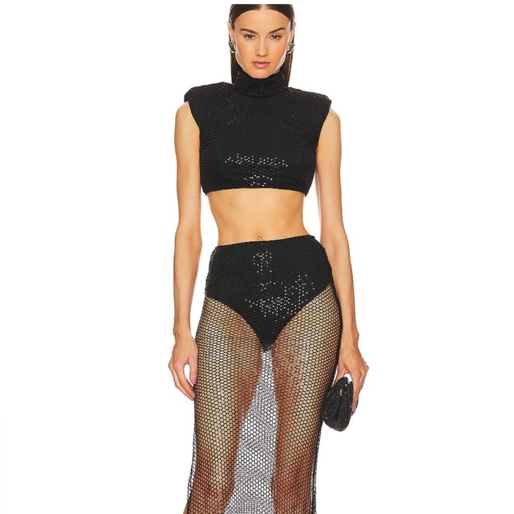 Michael Costello Black Mesh Skirt